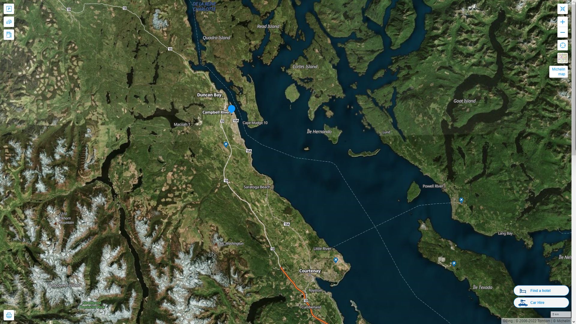 Campbell River Canada Autoroute et carte routiere avec vue satellite